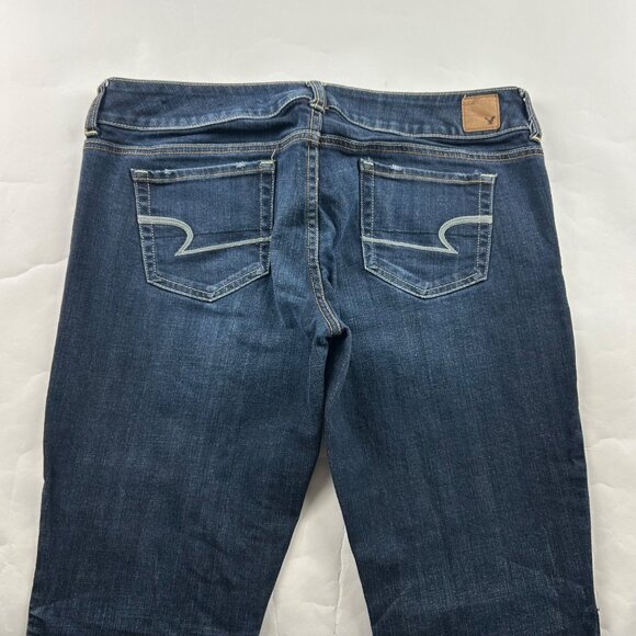 LONG American Eagle Dark Wash Stretch Denim Artist Flare Jeans 12L - Picture 6 of 7